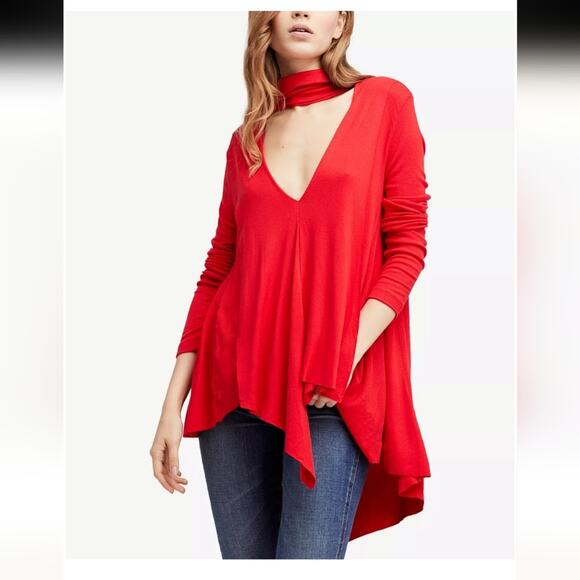 Free People Uptown Turtleneck Choker Neck V Neck Flowy Top Size XS - Picture 1 of 8